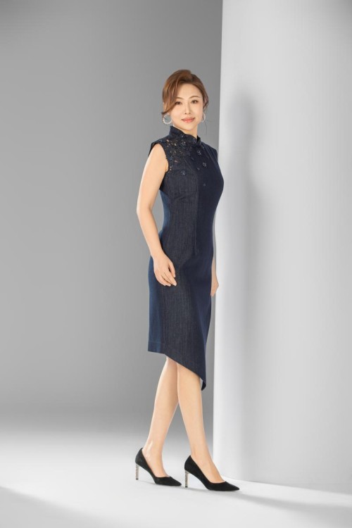 靛蓝銹紋改良旗袍